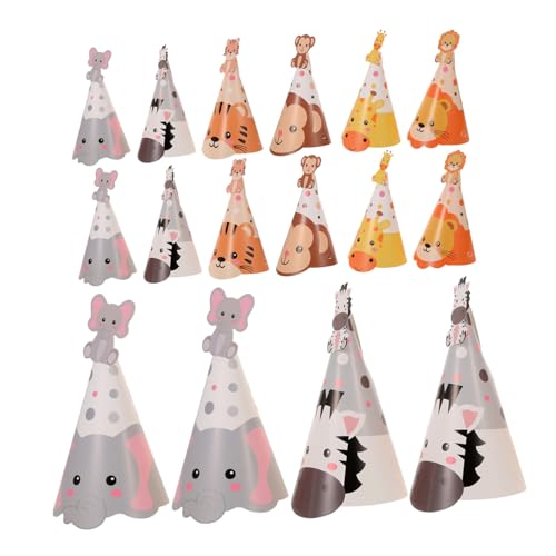 GARIOUANS 5 Sätze Dschungel Tier Geburtstagshüte für Leichte Papier Kegelpartyhüte mit Tiger Elefant Motiv Bequeme Spielerische Tierkopfbedeckung für Jungen und Mädchen für Tier und Zoo von GARIOUANS