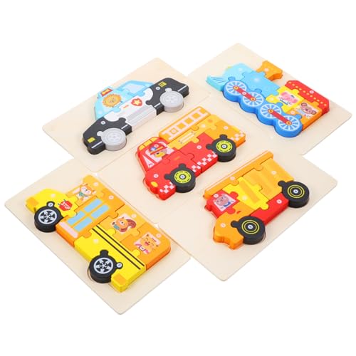 GARIOUANS 5 Sätze Holz Puzzle für Teiliges Fahrzeug Puzzle Feuerwehr Müllwagen Bus Zug Polizei Pädagogisches Kognitiven Fähigkeiten und Hand Augen Koordination von GARIOUANS