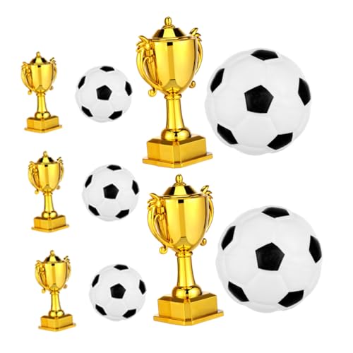 GARIOUANS 5 Sätze Mini Pokale Fußball Trophäen in Gold Kunststoff Fußball Mini Trophy Cup Cake Topper Sportliche Kindergeburtstag Dekoration und Sportmotto von GARIOUANS