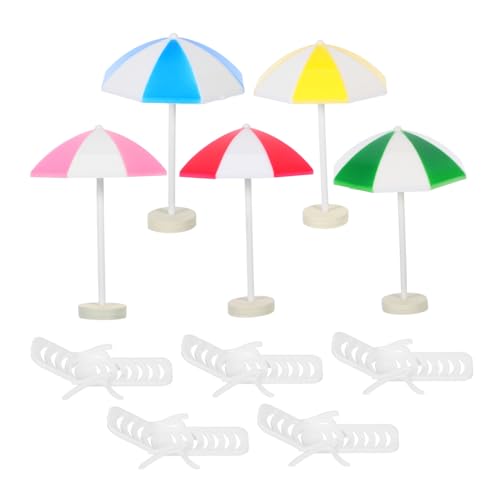 GARIOUANS 5 Sätze Miniatur Stranddekor Teilig mit Miniaturstühlen und Mini Strandsonnenschirmen Realistische Puppenhaus Deko für Sommer Thema Kreative DIY Mikro Landschaftsaccessoires von GARIOUANS