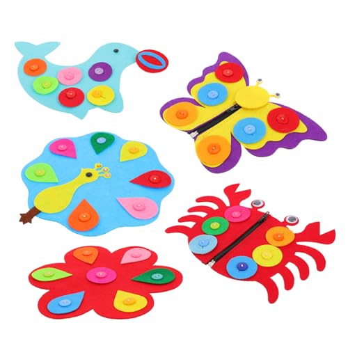 GARIOUANS 5 Stück Teiliges Lernspielzeug Knopfbrett aus Vliesstoff Montessori Motorikspielzeug zur Feinmotorik und Hand Auge Koordination für Vorschulkinder und Kleinkinder von GARIOUANS