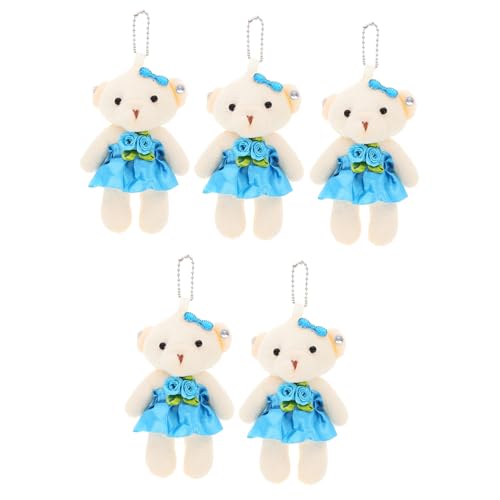 GARIOUANS 5 Stück Teiliges Mini Plüschbär mit Blauem Brautkleid Cartoon Bärenanhänger Vielseitiger Schlüsselanhänger und Dekoration für Bastelprojekte und Wohnaccessoire von GARIOUANS