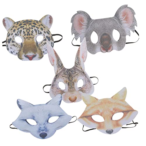 GARIOUANS 5 Stück Teiliges Tiermasken für Karneval und Mottopartys Einzigartige Themen Masken für Halloween Cosplay und Geburtstagsfeiern Bequeme und Atmungsaktive Tiermasken Wolf Leopard von GARIOUANS