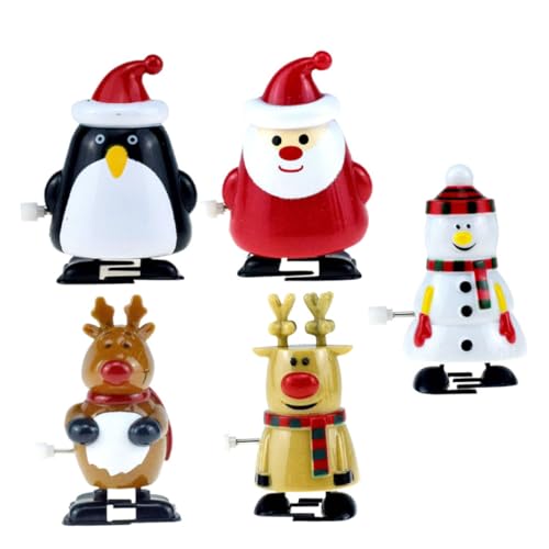 GARIOUANS 5 Stück Weihnachtsmann- Weihnachtsspielzeug Gehen Weihnachtsfeier gefallen Weihnachten Urlaubsspielzeug zum Aufziehen Schneemann Aufziehspielzeug Plastik Dunkelbraun von GARIOUANS