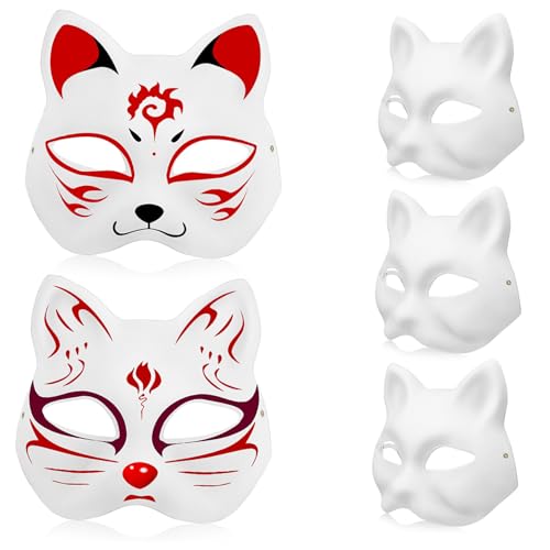 GARIOUANS 5 Teiliges DIY Katzenmasken aus Papier Halbe Blanko Gesichtsmasken zum Bemalen Elastisch Vielseitig für Karneval Kostümparty Geeignet von GARIOUANS
