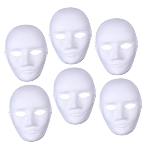 GARIOUANS 6 Stück DIY Weiße Papiermaske Pulp Masken Unbemalt Leicht zum Bemalen Bastelset für Karneval Geburtstag Schule Kreative Gesichtsdekoration von GARIOUANS