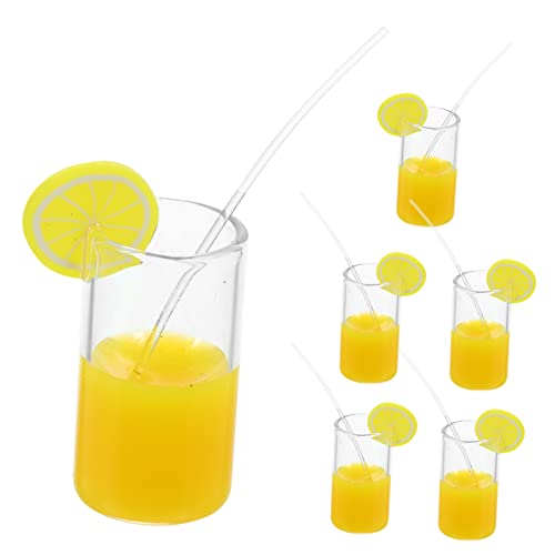 GARIOUANS 6 Stück Mini Cup Accessoires Mini-Tassen Mini-Puppenhauszubehör Puppenhaus Tasse Mini-Craft-Becher Puppenhaus-Miniaturbecher Miniaturpuppenhaus Fruchtsaftbecher Harz Gelb von GARIOUANS