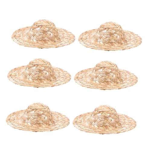 GARIOUANS 6 Stück Teiliges Miniatur Strohhüte Handgewebt Leichte Kleine Hüte für Puppen DIY Bastelbedarf Kopfbedeckung für Puppenmode Dekoration und Haustierzubehör von GARIOUANS