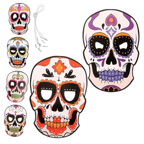 GARIOUANS 6 Stück Teiliges Papiermasken Tag der Toten Halloween Kostümparty Leichte Stabile Cosplay Dekoration Wiederverwendbar für Karneval Maskenball Bühne von GARIOUANS