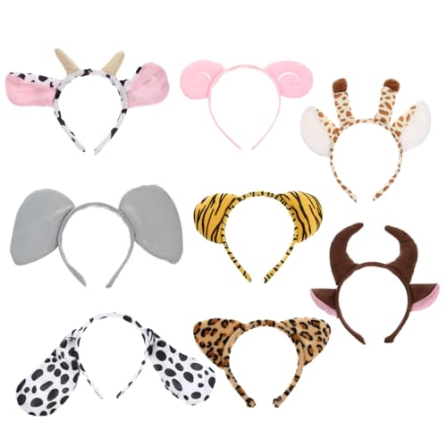 GARIOUANS 8 Stück Teiliges Tierohren Haarreifen Elastisch Langlebig Cosplay Party Kopfschmuck Halloween Kostüm Zubehör für Erwachsene von GARIOUANS