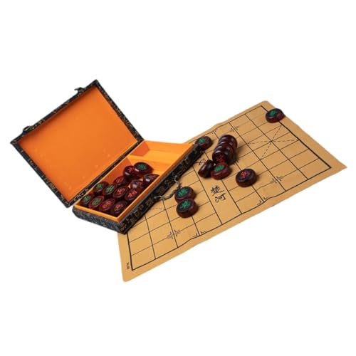 GARIOUANS Chinesisches Xiangqi Schachset aus Holz mit Faltbarem Leder Schachbrett und Aufbewahrungsbox Tragbares Traditionelles Strategiespiel für Erwachsene und Verarbeitung Klassisches von GARIOUANS