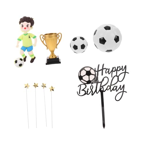 GARIOUANS Deko Teilig Realistische Fußballspieler Figuren Stabile Plastik Tortenaufsätze mit Goldenen Sternen Pokal für Geburtstage Fußballpartys und Sportfeiern von GARIOUANS
