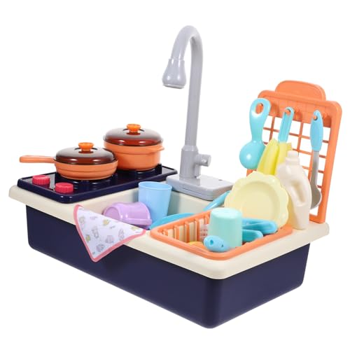 GARIOUANS Elektrische Kunststoff Spüle Spielküche mit Wasserfunktion Batteriefreier Kindergeschirrspüler Blaues Rollenspiel für Mädchen Fördert Kreativität und Hausarbeitsfähigkeiten von GARIOUANS