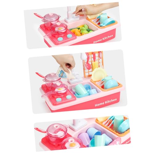 GARIOUANS Elektro Geschirrspüler Spielset aus Kunststoff Wasser Fließend ohne Batterie Interaktives Waschbecken für Kreatives Rollenspiel und Hausarbeitstraining Rosa von GARIOUANS