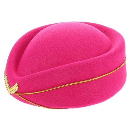 GARIOUANS Faux woll Stewardess mütze Damen Elegant Flugbegleiterin Kostüm Hüte Bühnen Performance Karneval Zubehör Tiefes Rosenrot Passform von GARIOUANS