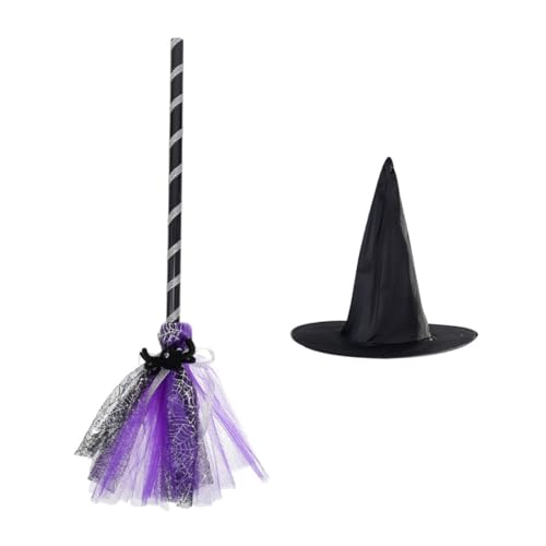 GARIOUANS Halloween Hexenhut und Besen Teiliges Zauberer Kostüm Zubehör für Party Bühnenauftritte und Gruselige Verkleidungen Passend zu Halloween Kostümen Stimmungsvolle Atmosphäre von GARIOUANS
