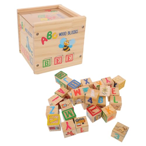 GARIOUANS Holzbauklötze Alphabet Zahlen Gravierte Holzbausteine Lernspielzeug Montessori Vorschule Lernblock für Kleinkinder von GARIOUANS