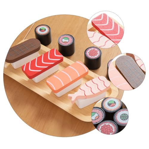 GARIOUANS Holzspielzeug Sushi mit Kochutensilien aus Holz Langlebig und Geruchsfrei Fördert Gehirnentwicklung und Feinmotorik Realistisches Küchenrollenspiel für Jungen und Mädchen von GARIOUANS