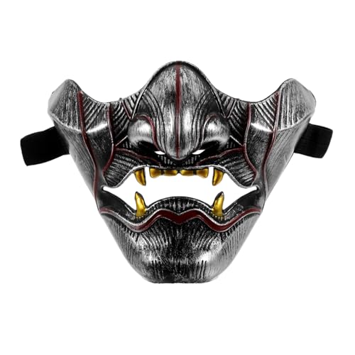 GARIOUANS Japanische Cosplay Halbgesichtsmaske Hannya Silber Antik Optik Sicherer Party Requisit Für Halloween Karneval Kostüm Erwachsene Unisex von GARIOUANS