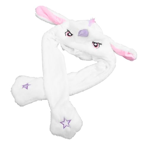 GARIOUANS Lustige Einhorn Plüschmütze mit Beweglichen Ohren Weiches Cartoon Cosplay Tierhut für Weißer Flausch-hut für Party und Karneval Sicherer Langlebiger von GARIOUANS