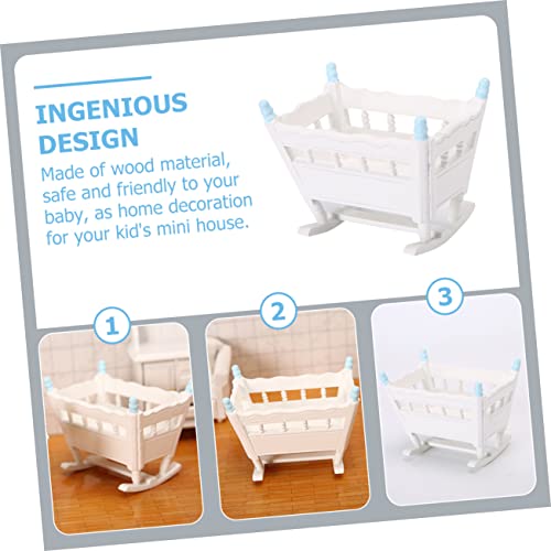 GARIOUANS Mini Puppenhaus Möbel Miniatur Babybett aus Holz Blau Stabiles Realistisches Design für Puppenhaus Schlafzimmer Kompakt Langlebig Zubehör für Miniaturmöbel Sammler von GARIOUANS