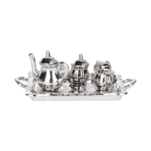 GARIOUANS Mini -Tee -Set Puppenhausminiaturen Miniaturspielzeug für Puppenhaus Küchenzubehör für Puppenstuben Puppenhaus-Miniatur-Geschirr Miniaturverzierung Silber von GARIOUANS