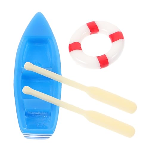 GARIOUANS Miniatur Boot Deko mit Paddel und Rettungsring DIY Mikro-landschaftsset für Garten Puppenhaus Stranddeko Pottfreundlich für Zuhause Büro und Fotorequisiten von GARIOUANS