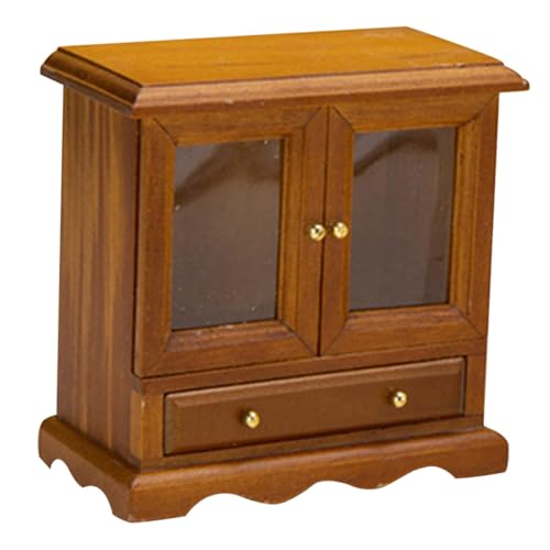 GARIOUANS Miniatur Bücherregal aus Holz mit Doppeltüren Puppenhaus Möbel im Europäischen Stil Stabile Miniatur Vitrine für Puppenhaus Dekoration Robustes MDF Modell Möbelstück von GARIOUANS