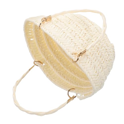 GARIOUANS Miniatur Handtasche aus Handgewebtem Stroh Naturgetreuer Kleiner Picknickkorb Handgefertigt für Puppenhaus Dekoration und Aufbewahrung Weiße Mini Tasche für Puppen von GARIOUANS