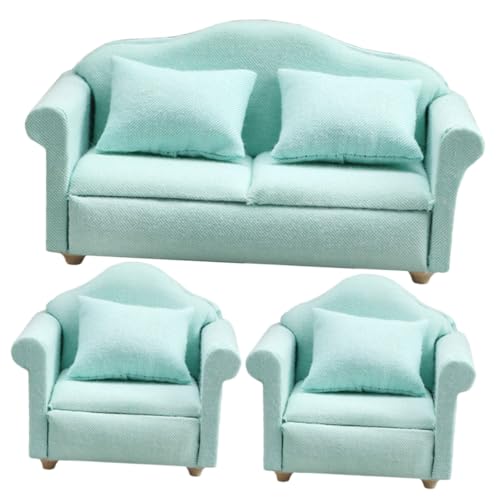 GARIOUANS Miniatur Puppenhaus Sofa Maßstab Teiliges Tiefgrünes Stoffsofa mit Sofa Sesseln Handgefertigte Mini Möbel für Puppenhaus Dekoration und Fotorequisiten von GARIOUANS