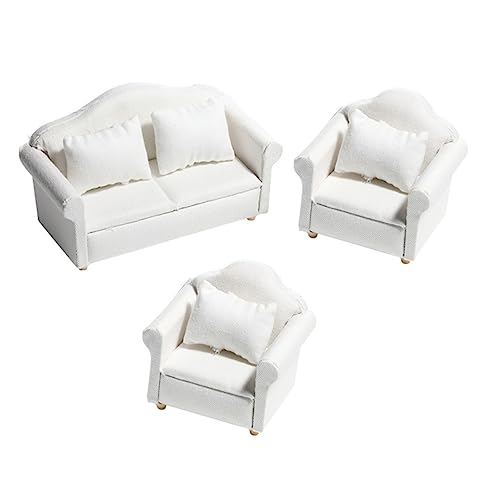 GARIOUANS Miniatur Puppenhaus Sofa Teiliges Set Weißes Holzsofa mit Kissen Detailreiches Mini Holzsofa Puppenhausmöbel Dekoratives Modellspielzeug für DIY Puppenhäuser GARIOUANS Miniatur Puppenhaus Sofa Teiliges Set Weißes Holzsofa mit Kissen Detailreiches Mini Holzsofa Puppenhausmöbel Dekoratives Modellspielzeug für DIY Puppenhäuser von GARIOUANS