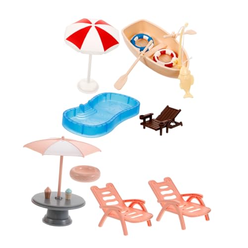 GARIOUANS Miniatur Strandspielset mit Pool Schwimmring Strandstuhl und Boot für Puppenhaus DIY Feengarten Dekorationen aus Robustem Kunststoff Langlebig und Reisefreundlich von GARIOUANS
