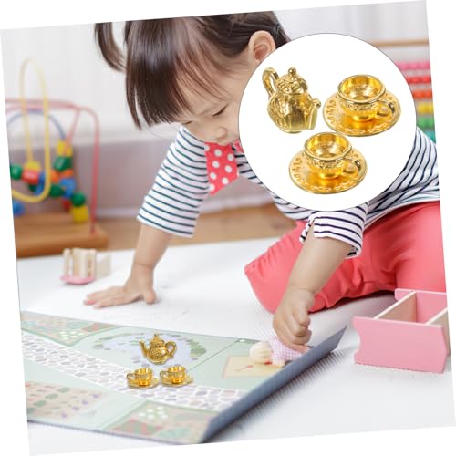 GARIOUANS Miniatur Teekannen aus Zinklegierung Antikes Metall Teekannen Ornament mit Tasse Dekoratives Puppenhaus Zubehör Langlebig Handgefertigt für Schrank Regal und von GARIOUANS