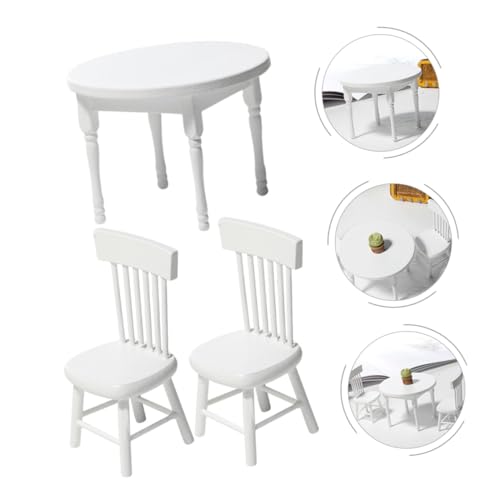GARIOUANS Miniatur Weißes Tisch Stuhl Puppenhausmöbel DIY Miniaturmöbel Glatte Oberfläche Sicher Dekoratives Mikro landschaftsmodell für Puppenhäuser von GARIOUANS