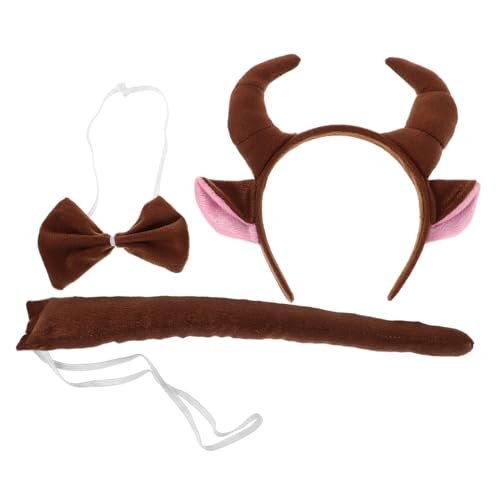 GARIOUANS Plüsch Kuhhorn Stirnband Kostüm Set mit und Fliege Kuscheliges Highland Cow Headband Tierverkleidung für Karneval Halloween Weihnachtsfeiern und Fasching von GARIOUANS