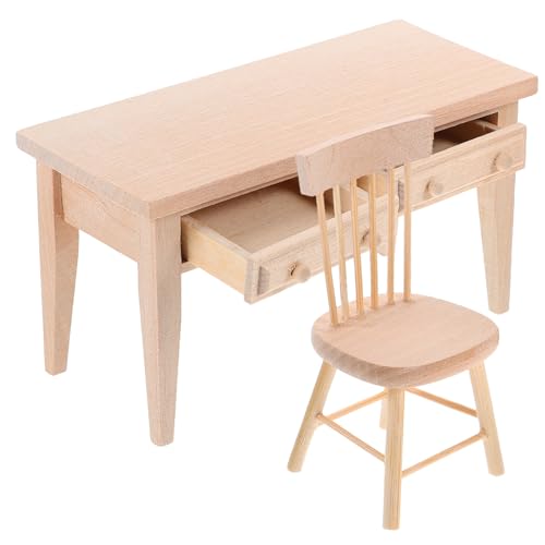 GARIOUANS Puppenhaus Miniatur Möbel Schreibtisch und Stuhl Holzmodell für Kinderzimmer Puppenhaus Zubehör Kreative Mini Möbel Dekoration von GARIOUANS