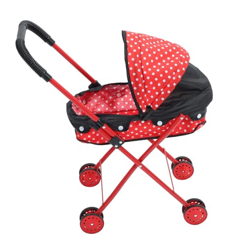 GARIOUANS Realistischer Puppenbuggy mit Stabilem Rahmen und Leichtem Design Komfortabler Griff für Fantasievolles und Einfachen Transport Rot Schwarzes Punktmuster von GARIOUANS