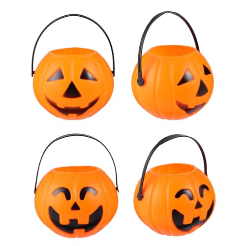 GARIOUANS Teiliges Halloween Deko Orange Kürbis Eimer Dekoration Atmosphärisch für Halloween Party mit Gebogenen und Dreieckigen Kürbissen als Süßigkeitenbehälter und Gruselaccessoire von GARIOUANS