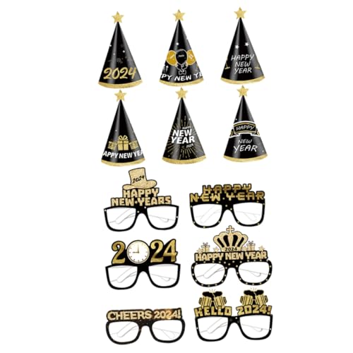 GARIOUANS Teiliges Year Party mit Papierbrillen und Hüten in Schwarz-gold Bunte Kindergeburtstags-foto-requisiten Lustige Silvester Partybrillen und Partydeko für Neujahrsfeier von GARIOUANS