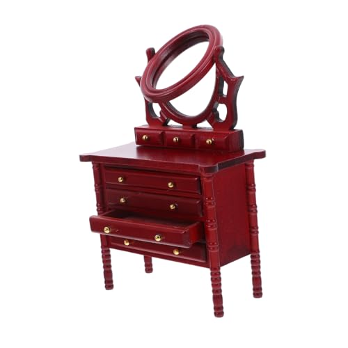 GARIOUANS Vintage Holz-kommode in Rotbraun Stabiles Mini-Dressing mit Realistischem Spiegel für Puppenhaus Schlafzimmer und Wohnzimmer von GARIOUANS