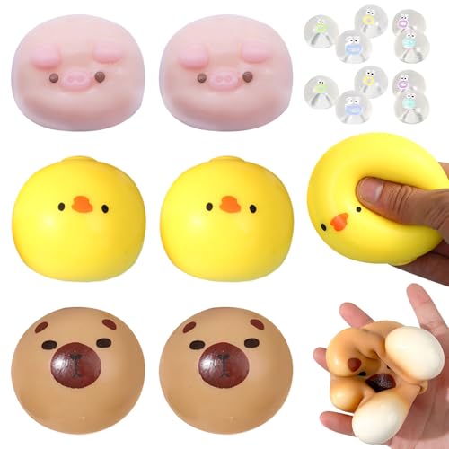 Anti Stress Spielzeug 6 Stück Stressball Stress Schwein Huhn Capybara 10 Mini Quetschies Antistress Spielzeug Anti Stress Schwein Spielzeug Squeeze Toys ADHS für Erwachsene Kinder von GAROMIA