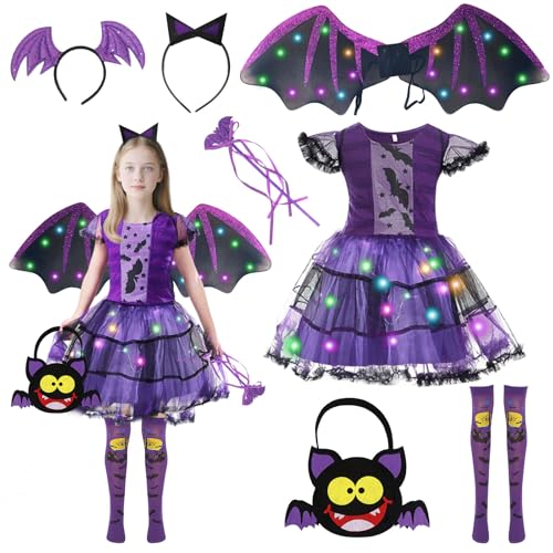 Fledermaus Kostüm Kinder Halloween Kostüm Kinder Mädchen Vampir Kostüm Fledermaus Halloween Für Karneval Cosplay Party (Violett M) von GAROMIA