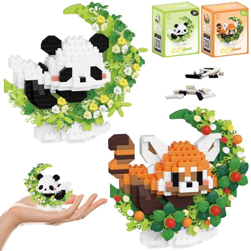 GAROMIA Mini Bausteine Panda 2 Stück Klemmbausteine Panda Bausteine Set Tiere Figuren Klemmbausteine Panda Geschenke für Kinder Erwachsene Geburtstagsgeschenke von GAROMIA