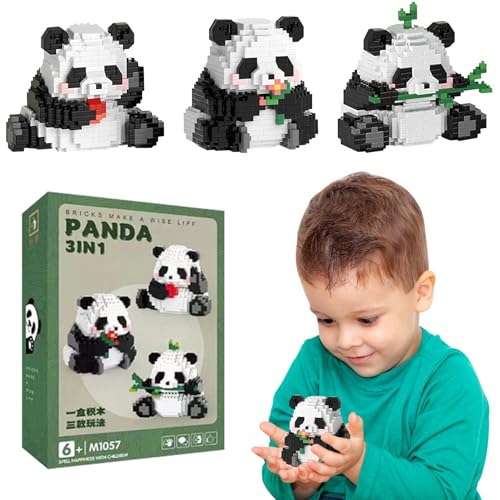 GAROMIA 3 In1 Panda Bausteine Set Mini Klemmbausteine Panda Bausteine Bauspielzeug Panda Geschenk Tiere Building Block Set Bauspielzeugsteine für Erwachsene Kinder von GAROMIA