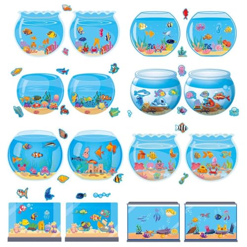 GAROMIA 3D Stickers Scene Meerestiere Aufkleber Kinder Fisch Aufkleber 3D Miniatur Sticker Scene Blue Ozean Meerestiere Sticker Set von GAROMIA