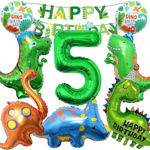 GAROMIA 5 Jahre Dino Geburtstag Dinosaurier Ballon Deko Kindergeburtstag XXL Folien Dinosaurier Luftballons mit Happy Birthday Girlande 5 Folienballon für Junge Mädchen Geburtstag Party von GAROMIA