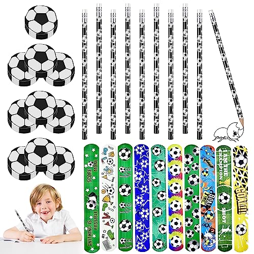GAROMIA 30 Fussball Bleistift Fußball Radiergummi Bleistiftanzug Fußball Slap Armbänder Party Mitgebsel Kindergeburtstag Fussball Geburtstag Junge Fußball Mitgebsel Jungen Bleistifte von GAROMIA