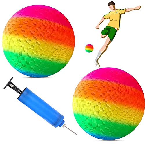GAROMIA Bouncy Ball 2 Stück Ball Kinder Draußen Strandball mit Pumpe PVC Regenbogen Ball Kinderspielball für Drinnen und Draußen Bouncy Kickball für Kinder Geschenk von GAROMIA
