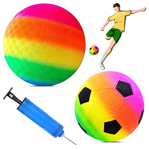 GAROMIA Regenbogen Bouncy Kickball 2 Stück - 8,5-Zoll PVC Softball für Kinder, Fußball Spielball für Drinnen und Draußen - Strandball mit Pumpe von GAROMIA