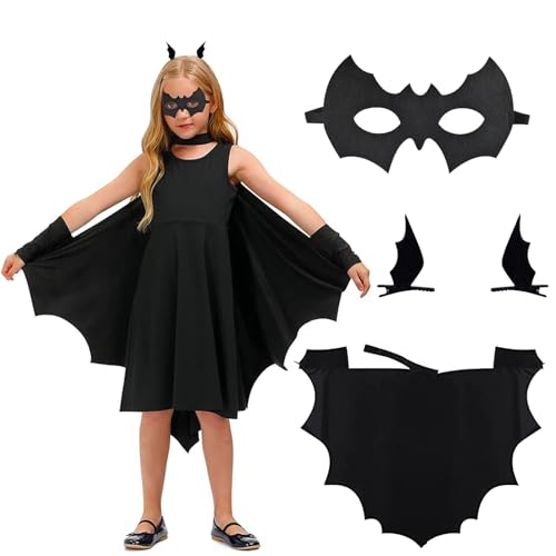 GAROMIA Halloween Fledermaus Kostüm für Kinder Halloween Umhang Schwarzer Fledermausflügel Fledermaus maske und Haarspangen Fledermaus Kostüm für Halloween Karneval Party Horror Cosplay-120 von GAROMIA